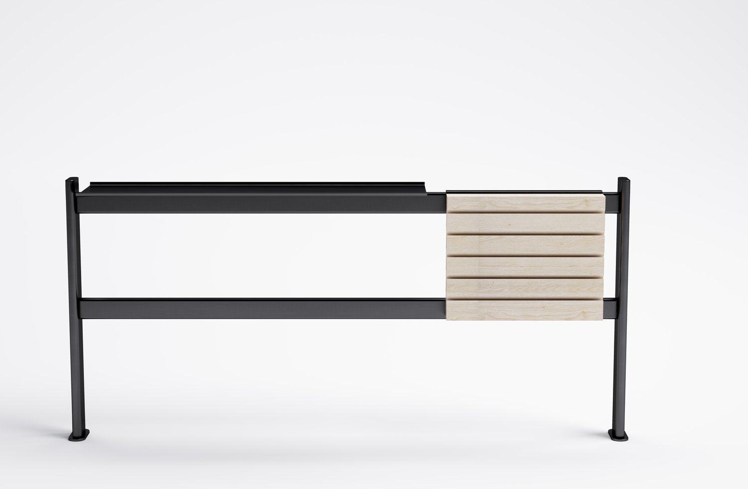 estante encimera cocina suspendido de mueble alto industrial negro con luz HANG con cuchillero de madera